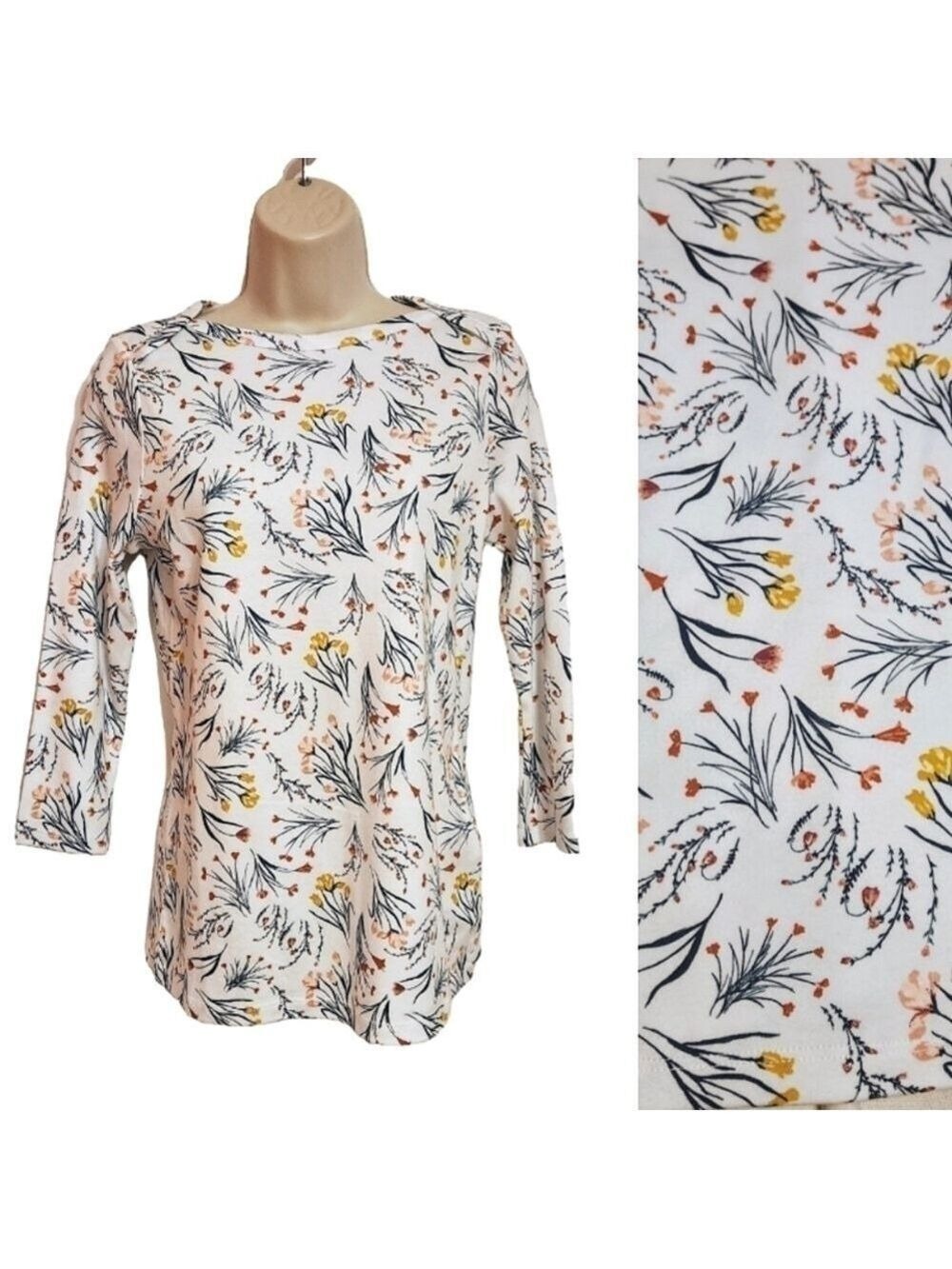 Style & Co Cotton Floral Three Quarter Sleeve Top Small